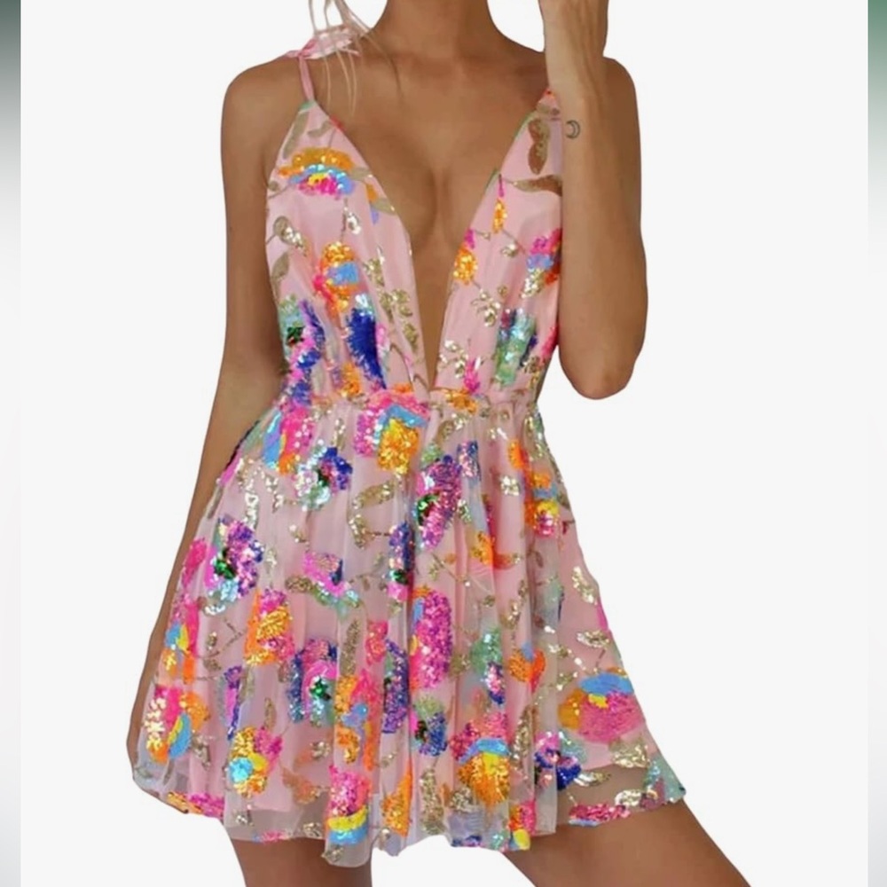 Pink Sequin Party Dress